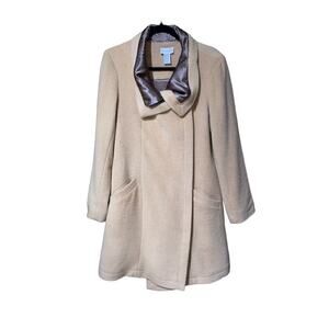 Women’s asymmetrical tan wool coat by Soft Surroundings SZ Small
52% wool